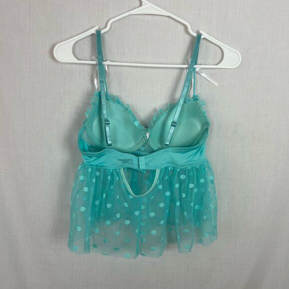 Padded Babydoll Cropped Mesh Lace Dreamy Fairycore Camisole in Blue/ Teal - Picture 3 of 4